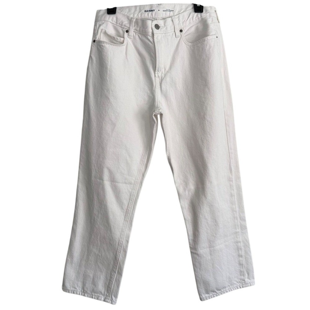 Old Navy High-Rise Slouchy Straight Jeans White Cotton Denim Size 8